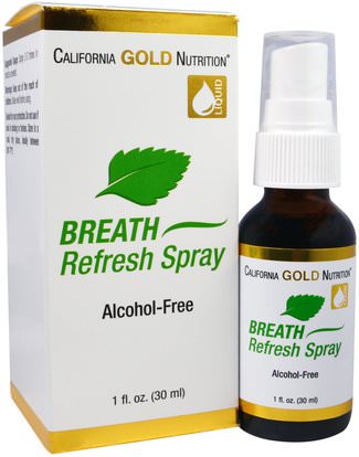 California Gold Nutrition, CGN, Breath Refresh Spray, Natural Peppermint, Alcohol-Free, 1 fl oz (30 ml) ,والصحة، وجفاف الفم، والرعاية عن طريق الفم