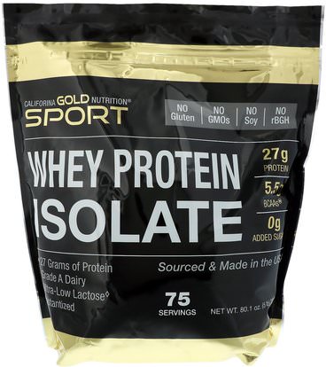 California Gold Nutrition, CGN, Instantized Whey Protein Isolate, Ultra-Low Lactose, Unflavored, 75 Servings, 5 lb, 80.1 oz (2270 g) ,كغن الرياضة النقية، بروتينات كغن