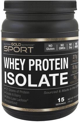 California Gold Nutrition, CGN, Instantized Whey Protein Isolate, Ultra-Low Lactose, Unflavored, 1 lb, 16 oz (454 g) ,المكملات الغذائية، بروتين مصل اللبن، والرياضة، والرياضة