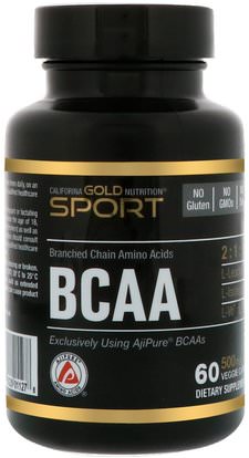 California Gold Nutrition, CGN, Sport, BCAA, 500 mg, 60 Veggie Caps ,كغن الرياضة النقية، والمكملات الغذائية، بكا (متفرعة سلسلة الأحماض الأمينية)، بكن كغن