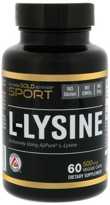 California Gold Nutrition, CGN, Sport, L-Lysine, 500 mg, 60 Veggie Caps ,كغن الرياضة النقية، كغن الأحماض الأمينية