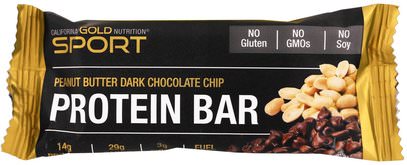 California Gold Nutrition, CGN, Sport, Protein Bar, Peanut Butter Dark Chocolate Chip, Gluten Free, 2.1 oz (60 g ) ,كغن الرياضة النقية، بروتينات كغن