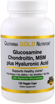 California Gold Nutrition, CGN, Vegetarian Glucosamine, Chondroitin, MSM Plus Hyaluronic Acid, 120 Veggie Caps ,والصحة، والعظام، وهشاشة العظام، كغن الجلوكوزامين معقدة، والمكملات الغذائية، الجلوكوزامين