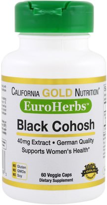 California Gold Nutrition, CGN, EuroHerbs, Black Cohosh Extract, 40 mg, 60 Veggie Caps ,كورن، يورويرهبس، الصحة، نساء