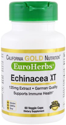 California Gold Nutrition, CGN, EuroHerbs, Echinacea Extract, 125 mg, 60 Veggie Caps ,كورن ورهورهبس، والمكملات الغذائية، إشنسا