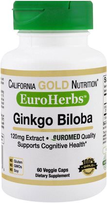 California Gold Nutrition, CGN, EuroHerbs, Gingko Biloba Extract, 120 mg, 60 Veggie Caps ,كورن يورويرهبس، الصحة، الدماغ
