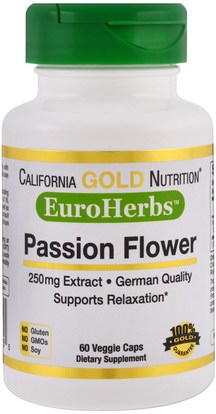 California Gold Nutrition, CGN, EuroHerbs, Passion Flower, 250 mg, 60 Veggie Caps ,المكملات الغذائية، الأعشاب، زهرة العاطفة