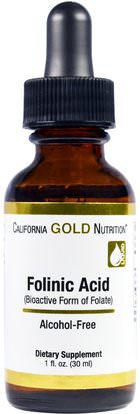 California Gold Nutrition, CGN, Folinic Acid, Alcohol Free, 1 fl oz (30 ml) ,الفيتامينات، فيتامين ب، حمض الفولينيك