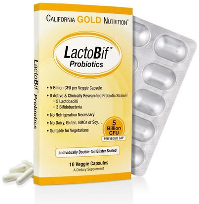 California Gold Nutrition, CGN, LactoBif Probiotics, 5 Billion CFU, 10 Veggie Caps ,المكملات الغذائية، البروبيوتيك