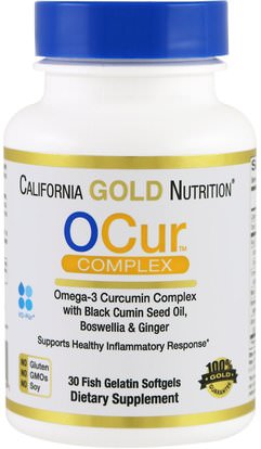California Gold Nutrition, CGN, OCur Omega-3 Curcumin Complex, 30 Fish Gelatin Softgels ,كركن الكركمين الكركم، والمكملات الغذائية، الكركمين c3 معقدة
