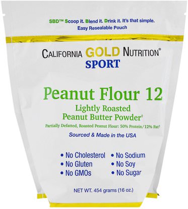 California Gold Nutrition, CGN, Peanut Butter Powder, 12% Fat, Gluten Free, 16 oz (454 g) ,كغن الرياضة النقية، والمكملات الغذائية، والبروتين