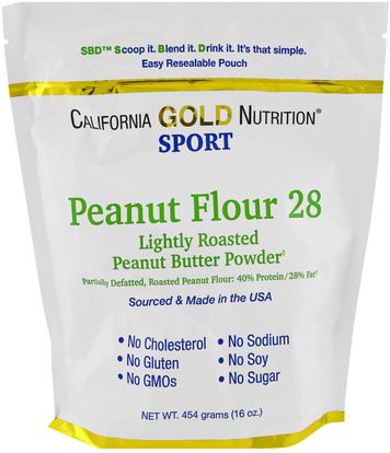 California Gold Nutrition, CGN, Peanut Butter Powder, 28% Fat, Gluten Free, 16 oz ( 454 g) ,كغن الرياضة النقية، والمكملات الغذائية، والبروتين
