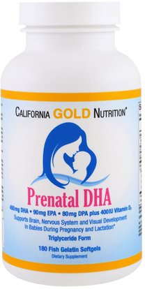California Gold Nutrition, CGN, Prenatal DHA, 450 mg, 180 Fish Gelatin Softgels ,المكملات الغذائية، إيفا أوميجا 3 6 9 (إيبا دا)، دا، كغن دا، كغن الامهات والرضع