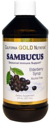 California Gold Nutrition, CGN, Sambucus, Organic Elderberry Syrup, Alcohol Free, 8 fl oz (237 ml) ,كغن نظام المناعة، الصحة، إلديربيري (سامبوكوس)