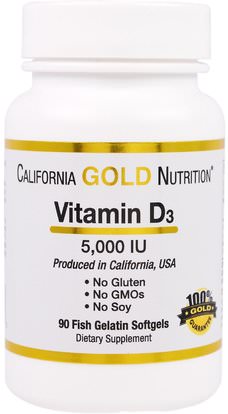 California Gold Nutrition, CGN, Vitamin D3, 5,000 IU, 90 Fish Gelatin Softgels ,الفيتامينات، فيتامين d3