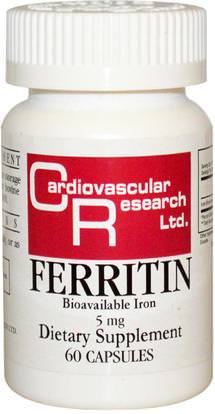 Cardiovascular Research Ltd., Ferritin, 5 mg, 60 Capsules ,المكملات الغذائية، والمعادن، والحديد