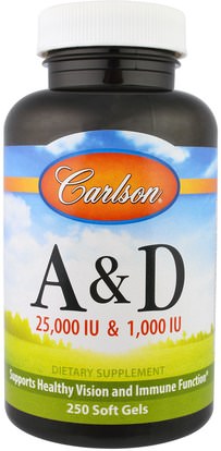 Carlson Labs, A & D, 25,000 IU, 250 Soft Gels ,الفيتامينات، فيتامين أ & د