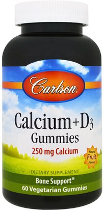 Carlson Labs, Calcium + D3 Gummies, Natural Fruit Flavors, 60 Veggie Gummies ,والملاحق، والمعادن، والكالسيوم فيتامين د، غوميز