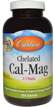 Carlson Labs, Chelated Cal-Mag, 180 Tablets ,والمكملات الغذائية، والمعادن، والكالسيوم والمغنيسيوم