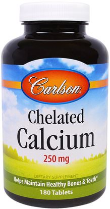 Carlson Labs, Chelated Calcium, 250 mg, 180 Tablets ,المكملات الغذائية، المعادن، خلات الكالسيوم
