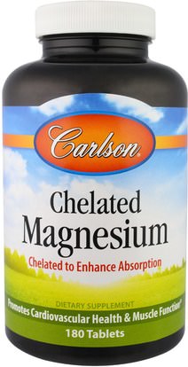 Carlson Labs, Chelated Magnesium, 180 Tablets ,المكملات الغذائية، المعادن، غليسينات المغنيسيوم