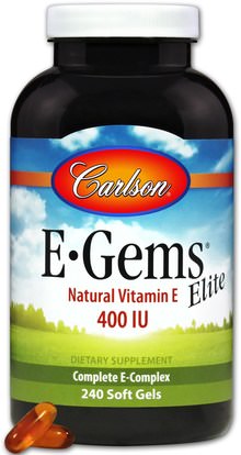Carlson Labs, E-Gems Elite, Natural Vitamin E, 400 IU, 240 Soft Gels ,الفيتامينات، فيتامين e، 100٪ فيتامين ه الطبيعي