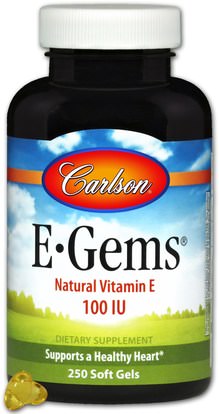 Carlson Labs, E-Gems, Natural Vitamin E, 100 IU, 250 Softgels ,الفيتامينات، فيتامين e، 100٪ فيتامين ه الطبيعي