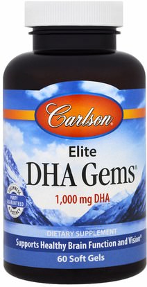 Carlson Labs, Elite DHA Gems, 1,000 mg, 60 Softgels ,المكملات الغذائية، إيفا أوميجا 3 6 9 (إيبا دا)، دا