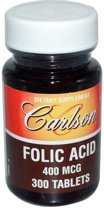 Carlson Labs, Folic Acid, 400 mcg, 300 Tablets ,الفيتامينات، حمض الفوليك