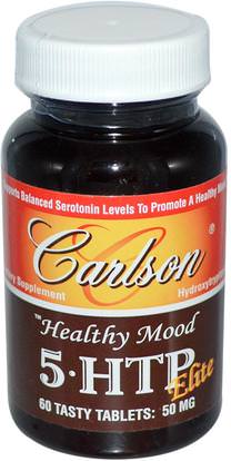 Carlson Labs, Healthy Mood, 5-HTP Elite, Natural Raspberry Flavor, 50 mg, 60 Tasty Tablets ,والمكملات الغذائية، 5-هتب، والصحة، والمزاج