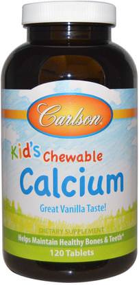 Carlson Labs, Kids Chewable Calcium, Vanilla, 120 Tablets ,والمكملات الغذائية، والمعادن، والكالسيوم، والكالسيوم مضغ، وصحة الأطفال والمكملات الأطفال