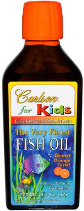 Carlson Labs, Kids,The Very Finest Fish Oil, Natural Orange Flavor, 6.7 fl oz (200 ml) ,المكملات الغذائية، إيفا أوميجا 3 6 9 (إيبا دا)، زيت السمك، زيت السمك السائل
