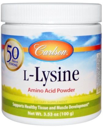 Carlson Labs, L-Lysine, Amino Acid Powder, 3.53 oz (100 g) ,المكملات الغذائية، والأحماض الأمينية، ل يسين