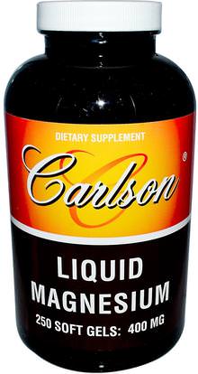 Carlson Labs, Liquid Magnesium, 400 mg, 250 Soft Gels ,المكملات الغذائية، المعادن، أكسيد المغنيسيوم