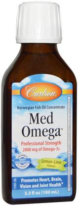 Carlson Labs, Med Omega, Norwegian Fish Oil Concentrate, Lemon-Lime Flavor, 3.3 fl oz (100 ml) ,المكملات الغذائية، إيفا أوميجا 3 6 9 (إيبا دا)، زيت السمك، زيت السمك السائل