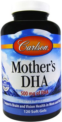 Carlson Labs, Mothers DHA, 500 mg, 120 Soft Gels ,المكملات الغذائية، إيفا أوميجا 3 6 9 (إيبا دا)، دا، إيبا، هيلث، بريغنانسي