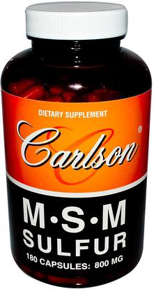 Carlson Labs, MSM Sulfur, 1,000 mg, 180 Veggie Caps ,المكملات الغذائية، والمعادن، والتهاب المفاصل