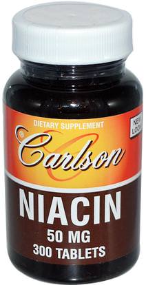 Carlson Labs, Niacin, 50 mg, 300 Tablets ,الفيتامينات، فيتامين ب، فيتامين b3، فيتامين b3 - النياسين