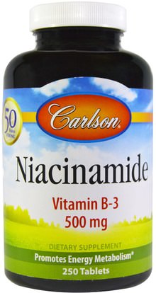 Carlson Labs, Niacinamide, 500 mg, 250 Tablets ,الفيتامينات، فيتامين ب، فيتامين b3، فيتامين b3 - النياسين
