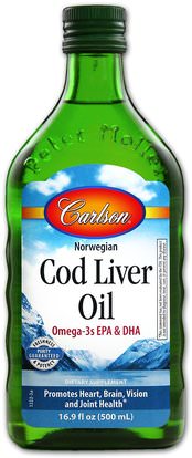 Carlson Labs, Norwegian Cod Liver Oil, Regular Unflavored, 16.9 fl oz (500 ml) ,المكملات الغذائية، إيفا أوميجا 3 6 9 (إيبا دا)، زيت السمك، كبد سمك القد كبد النفط