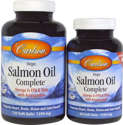 Carlson Labs, Norwegian Salmon Oil Complete, 120 Soft Gels + 60 Free Soft Gels ,المكملات الغذائية، إيفا أوميجا 3 6 9 (إيبا دا)، زيت السلمون