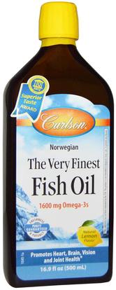 Carlson Labs, Norwegian, The Very Finest Fish Oil, Natural Lemon Flavor, 16.9 fl oz (500 ml) ,المكملات الغذائية، إيفا أوميجا 3 6 9 (إيبا دا)، زيت السمك