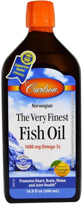 Carlson Labs, Norwegian, The Very Finest Fish Oil, Natural Orange Flavor, 16.9 fl oz (500 ml) ,المكملات الغذائية، إيفا أوميجا 3 6 9 (إيبا دا)، زيت السمك، زيت السمك السائل