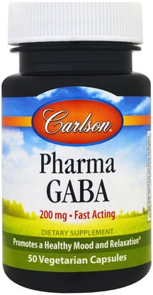 Carlson Labs, Pharma GABA, 200 mg, 50 Veggie Caps ,المكملات الغذائية، غابا (حمض غاما أمينوبوتيريك)