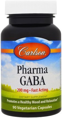 Carlson Labs, Pharma GABA, 200 mg, 90 Veggie Caps ,المكملات الغذائية، غابا (حمض غاما أمينوبوتيريك)
