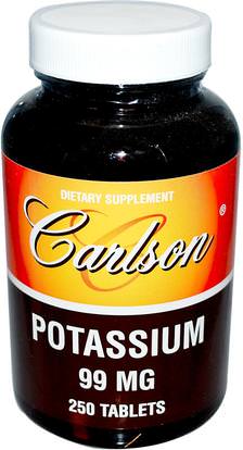 Carlson Labs, Potassium, 99 mg, 250 Tablets ,المكملات الغذائية، المعادن، غلوكونات البوتاسيوم