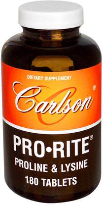 Carlson Labs, Pro Rite, Proline & Lysine, 180 Tablets ,المكملات الغذائية، والأحماض الأمينية
