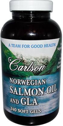 Carlson Labs, Salmon Oil and GLA, 240 Softgels ,المكملات الغذائية، إيفا أوميجا 3 6 9 (إيبا دا)، زيت السمك، زيت السلمون