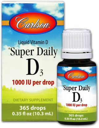 Carlson Labs, Super Daily D3, 1,000 IU, 0.35 fl oz (10.3 ml) ,الفيتامينات، فيتامين d3، فيتامين d3 السائل