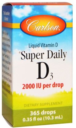 Carlson Labs, Super Daily D3, 2,000 IU, 0.35 fl oz (10.3 ml) ,الفيتامينات، فيتامين d3، فيتامين d3 السائل
